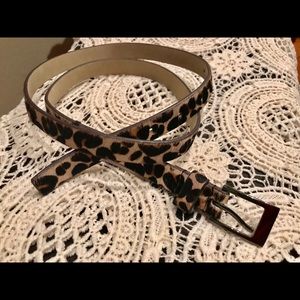 Leopard calf hair skinny belt